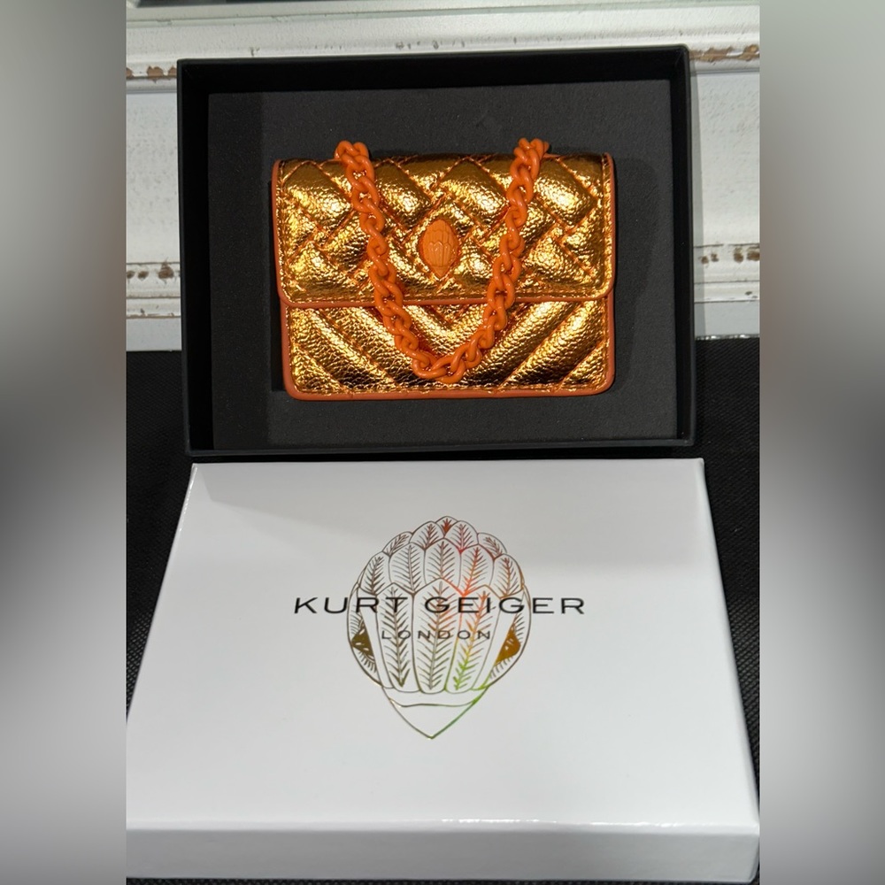 Kurt Geiger London Micro Kensington Orange Metallic Quilted Crossbody Bag - Picture 5 of 11
